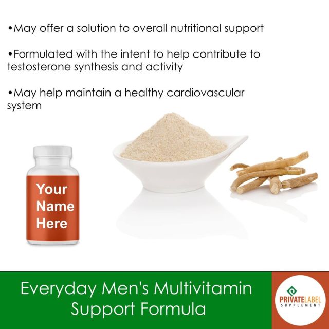 Are you searching for that standout product to elevate your brand's presence? Look no further; Everyday Men's Multivitamin Support Formula is the ultimate game-changer for men's health! 

Designed just for men, this formula combines essential nutrients with potent herbal extracts, promising a boost in overall health and sexual function. 

Packed with vital ingredients like Pantothenic Acid, Zinc, and Saw Palmetto berry, it's your go-to choice for hormone balance, prostate health, and more. 

Ready to revolutionize your product lineup? Contact us at 855-209-0225 or visit https://bit.ly/45Fc3Zj to learn more. 

#PLSPrivateLabel #PrivateLabelSupplements #PrivateLabelHealthSupplements #PrivateLabelMens