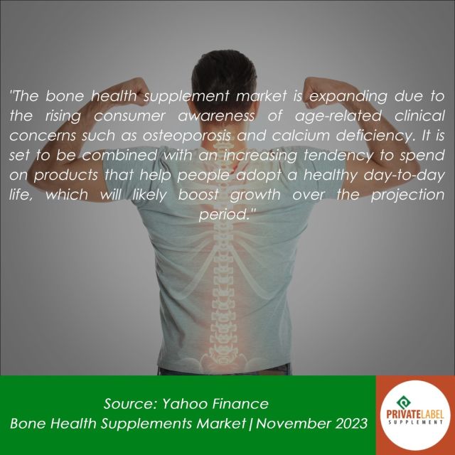 The bone health supplement market is on a remarkable rise, projected to reach a staggering US$38.6 billion by 2034. This growth is fueled by the increasing global aging population and the rising awareness of osteoporosis and calcium deficiency. 

As a private label marketer, this is your golden opportunity to tap into a market that's expanding. Explore our range of private label bone support supplements and position your brand at the forefront of this thriving market. 

Visit us through our contact info in the bio above to start your journey toward catering to a health-conscious aging population.

#PLSPrivateLabel #PrivateLabelSupplements #PrivateLabelSupplementManufacturing #PrivateLabelHealthSupplements #SellingSupplements 

[Source: Yahoo Finance]